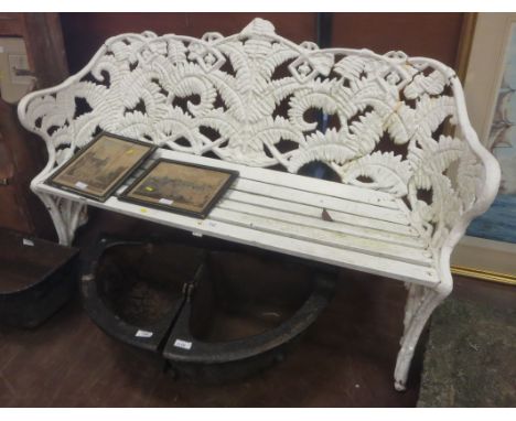 A Victorian cast iron Garden Bench in the manner of Coalbrookdale with design of trailing ferns and vines, 5ft W, A/F