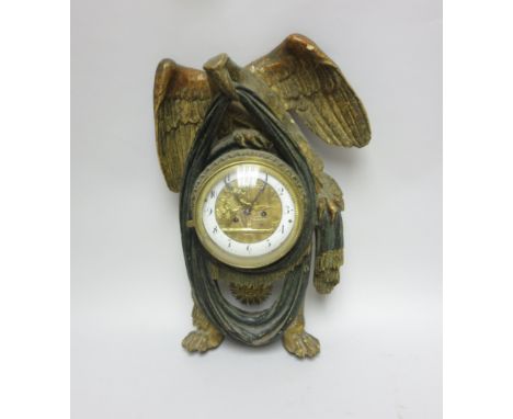 A 19th Century Wall Clock with circular dial having white enamel chapter ring, the brass centre depicting figure at an anvil,