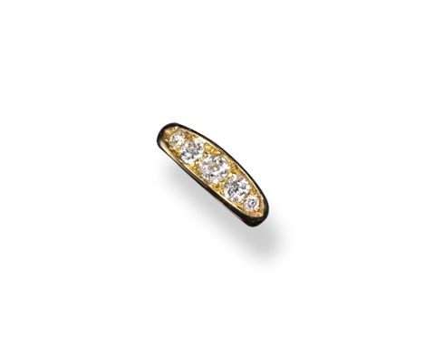 A diamond five stone ring, the graduated old circular cut diamonds are set in yellow gold. Marks for Birmingham 1896. Size K 