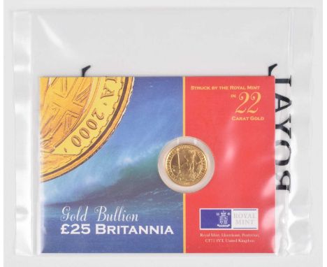 Elizabeth II, Gold Bullion £25 Britannia, 2000, Royal Mint. Elizabeth II, Gold Bullion £25 Britannia, 2000, Royal Mint, Obver