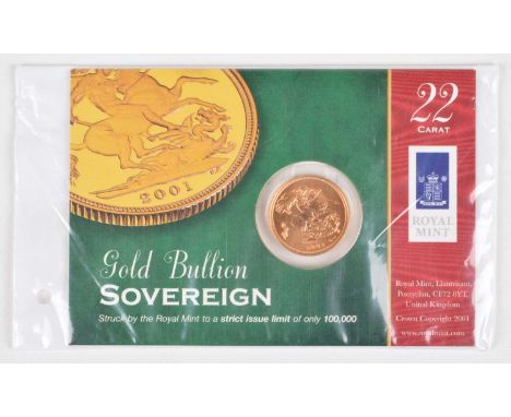 Elizabeth II, Gold Bullion Sovereign, 2001, Royal Mint. Elizabeth II, Gold Bullion Sovereign, 2001, Royal Mint, with obverse 