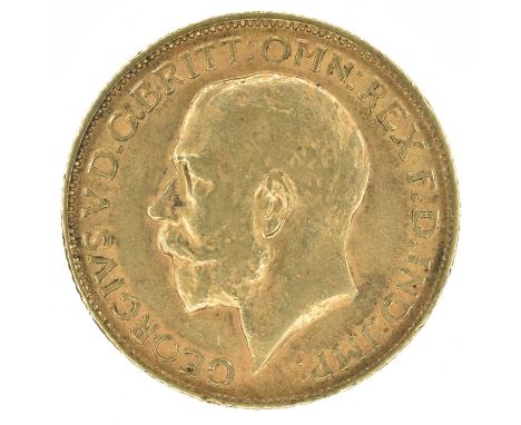 King George V, Sovereign, 1913. King George V, Sovereign, 1913, Bare head l. R. St. George and dragon, London Mint, edge mill