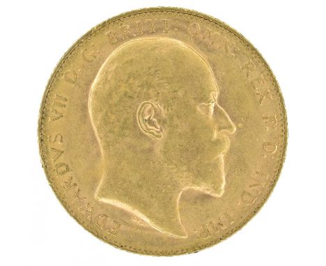 King Edward VII, Sovereign, 1910, Perth Mint. King Edward VII, Sovereign, 1910, Bare head r. R. St. George and dragon, P on g