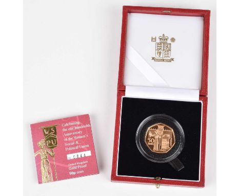 2003 Royal Mint, Gold Proof Fifty Pence, Centenary of the Suffragette Movement. 2003 Royal Mint, Gold Proof Fifty Pence, Cent