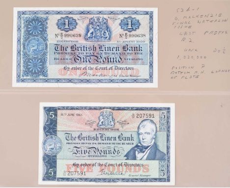 Scotland, The British Linen Bank, One Pound and Five Pounds banknotes (2). Scotland, The British Linen Bank, One Pound, "B" s