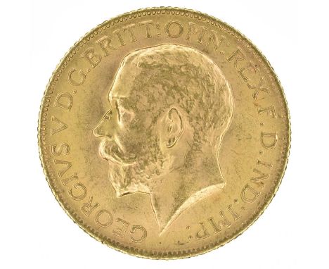 King George V, Sovereign, 1915. King George V, Sovereign, 1915, Bare head l. R. St. George and dragon, London Mint, edge mill