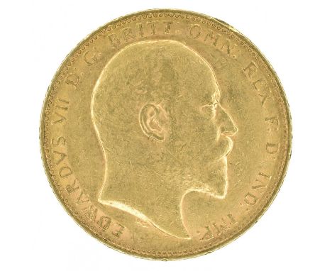 King Edward VII, Sovereign, 1905. King Edward VII, Sovereign, 1905, Bare head r. R. St. George and dragon, London Mint, edge 