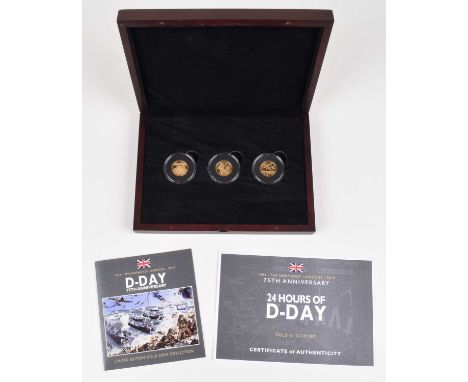 Elizabeth II, Guernsey Gold Proof £1 Three-Coin Set, 2019, 75th Anniversary 24 Hours of D-Day. Queen Elizabeth II, Guernsey G