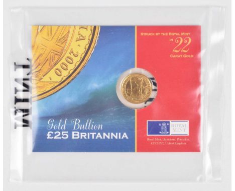 Elizabeth II, Gold Bullion £25 Britannia, 2000, Royal Mint. Elizabeth II, Gold Bullion £25 Britannia, 2000, Royal Mint, Obver