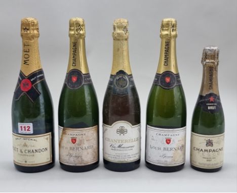 Three 75cl bottle of NV Champagne; together with another 37.5cl bottle; and a 75cl bottle of sparkling wine. (5) 