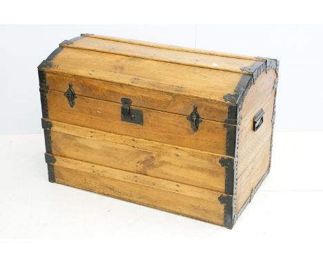 Victorian pine waxed and polished dome top trunk, 53cm high x 76.5cm wide x 47cm deep