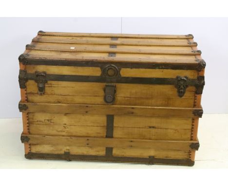 Large Victorian pine trunk, 57cm high x 87.5cm wide x 52cm deep