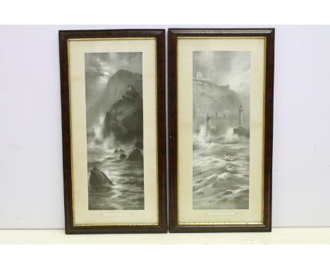 English school, a pair: The Lantern, Ilfracombe &amp; Whitby from The Sea, prints, each 60 x 27cm, both framed and glazed
