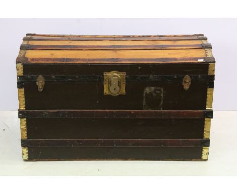 Early 20th century dome topped cabin trunk, 56cm high x 91.5cm wide x 51cm deep`
