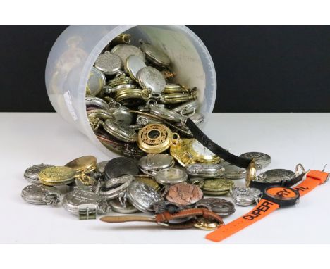 A large collection of pocket watches to include manual wind and quartz examples. 