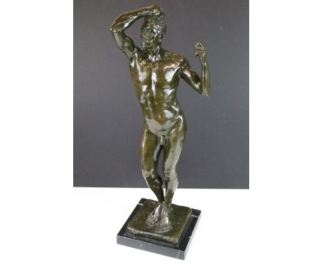 J.B Deposee, Garanti Paris bronze figure of a male nude sculpture statue, signed Christian on base, with marble base, H x 59c