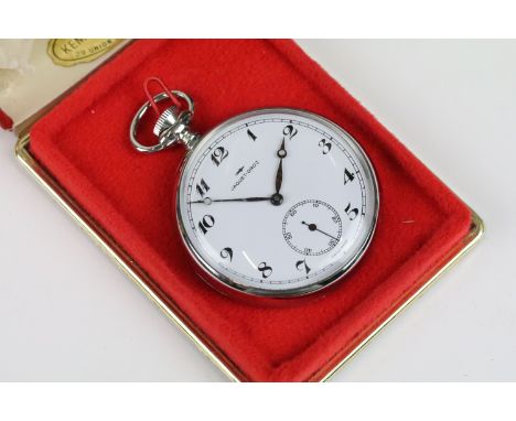 Jaquet-Droz Swiss Made manual wind chrome pocket watch in the original box 