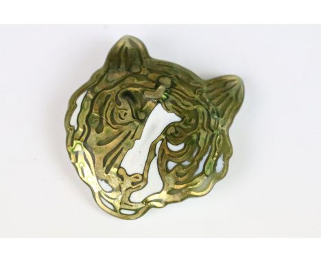 Original Lea Stein of Paris brooch in the form of a tiger’s mask, stamped to clasp