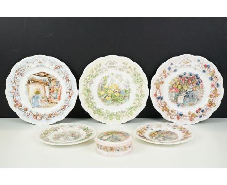 Collection of Royal Doulton ' Brambly Hedge ' including three seasons plates (winter, autumn and spring), two smaller seasons