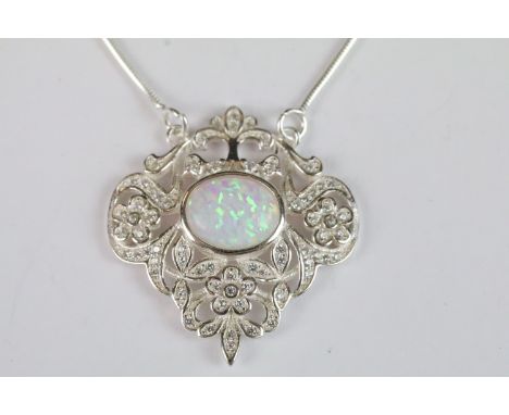 Silver and CZ necklace with opal panel 