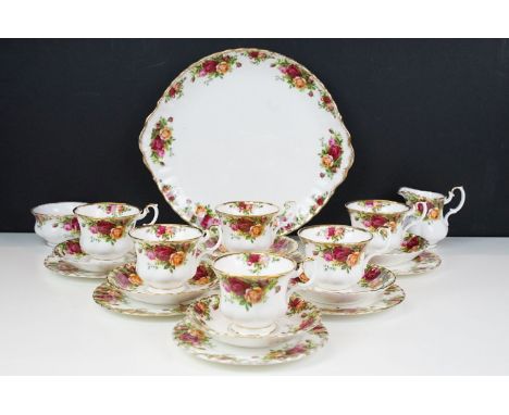 Royal Albert ' Old Country Roses ' part tea service comprising six tea cups, six saucers, six tea plates, milk jug, sugar bow