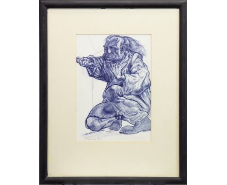 * PETER HOWSON OBE (SCOTTISH b 1958), THE SUPPLICANT pen and blue ink, signed and dated '87 30cm x 20.5cm Mounted, framed and