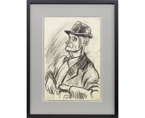 * PETER HOWSON OBE (SCOTTISH b 1958), MAN IN A HAT charcoal on paper, signed and dated '80 30cm x 20cm Mounted, framed and un