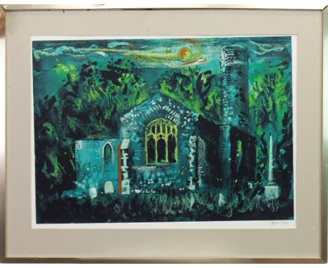 * JOHN PIPER (BRITISH 1903 - 1992), HAUTBOIS CHURCH, NORFOLK lithograph, signed and numbered 54/70 in pencil 40cm x 62cm Moun