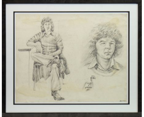 * PETER HOWSON OBE (SCOTTISH b 1958), SKETCHES OF A MAN pencil on paper, signed 38cm x 48cm Mounted, framed and under glass