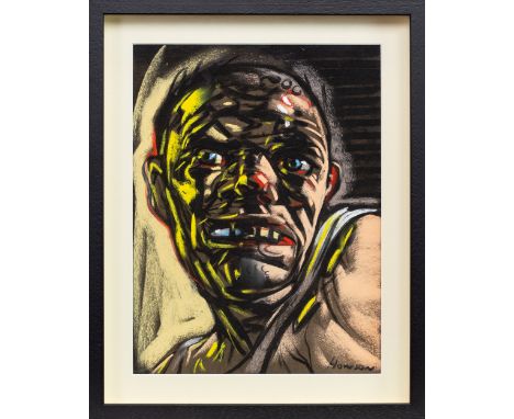 * PETER HOWSON OBE (SCOTTISH b 1958), FIERCE MAN pastel on paper, signed 28cm x 21cm Mounted, framed and under glass