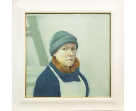 * JENNIFER ANDERSON (b 1975), NEARLY NOVEMBER (SELF PORTRAIT) oil on canvas, signed 60cm x 60cm Framed and under glass Label 