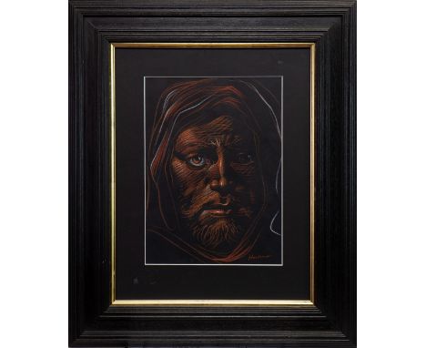 * PETER HOWSON OBE (SCOTTISH b 1958), MESSIAH pastel and conte on paper, signed and dated '04 38cm x 25cm Mounted, framed and