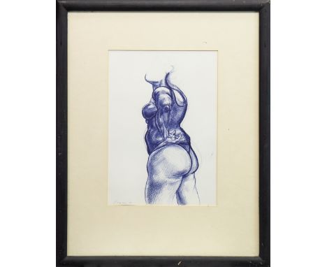 * PETER HOWSON OBE (SCOTTISH b 1958), FEMALE FIGURE biro on paper, signed and dated '87 30cm x 20.5cm Mounted, framed and und
