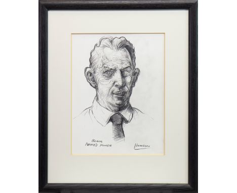 * PETER HOWSON OBE (SCOTTISH b 1958), BLAIR: NAKED POWER pencil on paper, signed and inscribed 30cm x 22cm Mounted, framed an