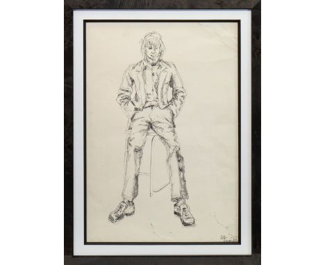 * PETER HOWSON OBE (SCOTTISH b 1958), A WELL DRESSED MAN biro on paper, signed 42cm x 29cm Mounted, framed and under glass