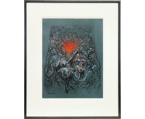 * PETER HOWSON OBE (SCOTTISH b 1958), GATEWAY TO HELL pastel on paper, signed 40cm x 30cm Mounted, framed and under glass