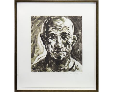 * PETER HOWSON OBE (SCOTTISH b 1958), SOLITUDE monoprint, signed, titled, inscribed and dated 2000 37cm x 33cm Mounted, frame