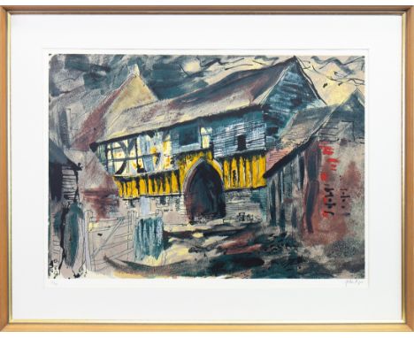 * JOHN PIPER (BRITISH 1903 - 1992), VILLAGE SCENE lithograph, signed and numbered 39/70 in pencil 55cm x 78cm Mounted, framed