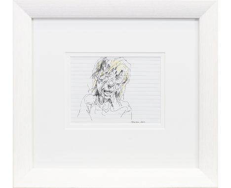 * PETER HOWSON OBE (SCOTTISH b 1958), HEAD STUDY pen on paper, signed and dated 2012 13.5cm x 18.5cm Mounted, framed and unde