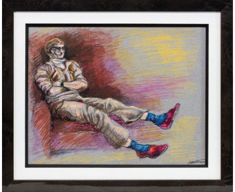 * PETER HOWSON OBE (SCOTTISH b 1958), MAN LOUNGING II pastel on paper, signed 22cm x 17.5cm Mounted, framed and under glass