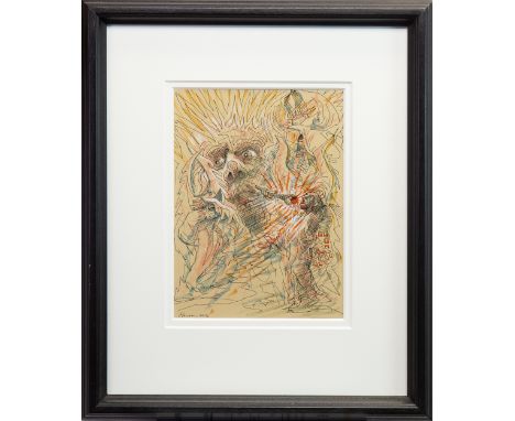 * PETER HOWSON OBE (SCOTTISH b 1958), CALL OF THE SPIRITS mixed media on paper, signed and dated 2012 29cm x 22cm Mounted, fr