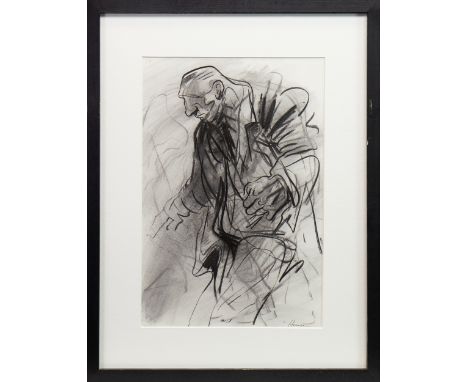 * PETER HOWSON OBE (SCOTTISH b 1958), ITINERANT charcoal on paper, signed; inscribed verso 40cm x 27cm Mounted, framed and un