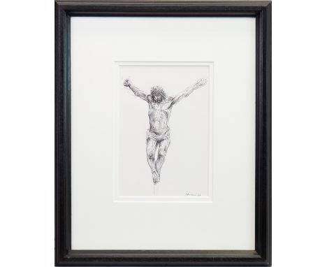* PETER HOWSON OBE (SCOTTISH b 1958), CRUCIFIXION 2007 pen on paper, signed and dated '07 28cm x 19cm Mounted, framed and und