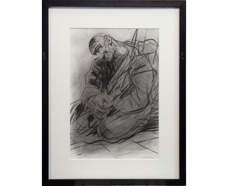 * PETER HOWSON OBE (SCOTTISH b 1958), PENITENCE charcoal on paper, signed 40cm x 27cm Mounted, framed and under glass