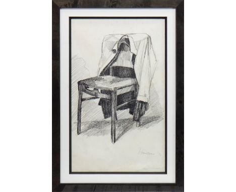 * PETER HOWSON OBE (SCOTTISH b 1958), CHAIR charcoal on paper, signed and dated '74 34cm x 20cm Mounted, framed and under gla