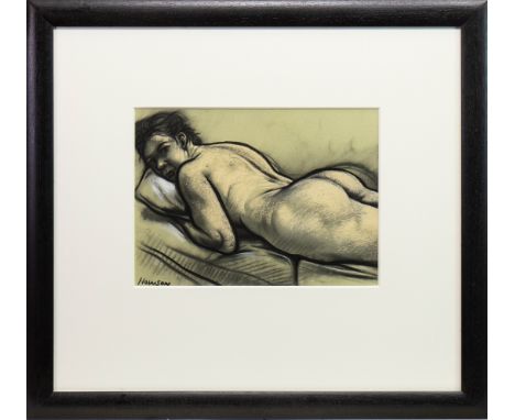 * PETER HOWSON OBE (SCOTTISH b 1958), NUDE RESTING pastel on paper, signed 22cm x 28cm Mounted, framed and under glass