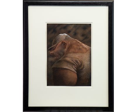 * PETER HOWSON OBE (SCOTTISH b 1958), GALLOWGATE GUEST XVIII chalk on paper, signed 30cm x 20cm Mounted, framed and under gla