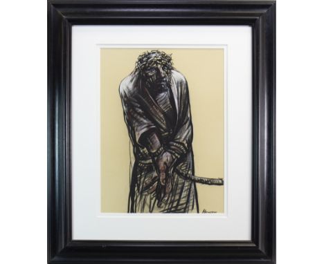 * PETER HOWSON OBE (SCOTTISH b 1958), CHRIST CROWNED WITH THORNS acrylic on paper, signed 59cm x 43cm Mounted, framed and und