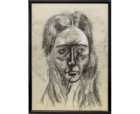 * PETER HOWSON OBE (SCOTTISH b 1958), PORTRAIT OF A WOMAN charcoal and chalk on paper, signed and dated '66 40cm x 28cm Frame