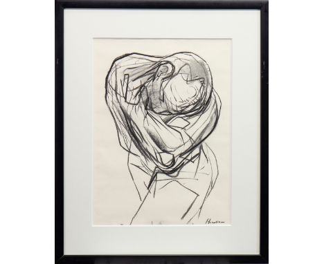 * PETER HOWSON OBE (SCOTTISH b 1958), CONTORTED FIGURE charcoal on paper, signed 38cm x 28cm Mounted, framed and under glass